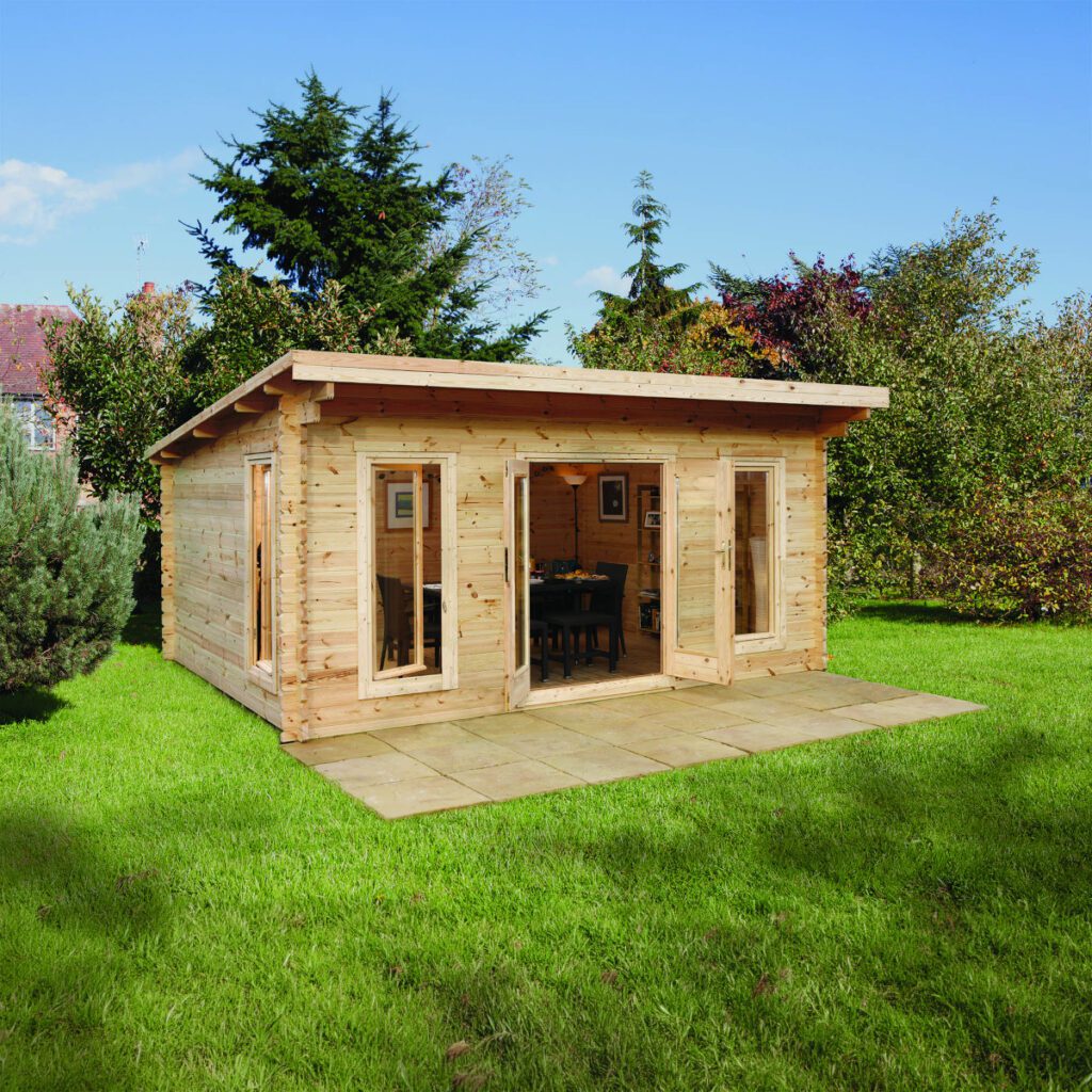 Forest Garden Mendip 5x4m Log Cabin – Pent Roof, Double Glazed, 24kg Polyester Felt, no Underlay 5013053181461 2